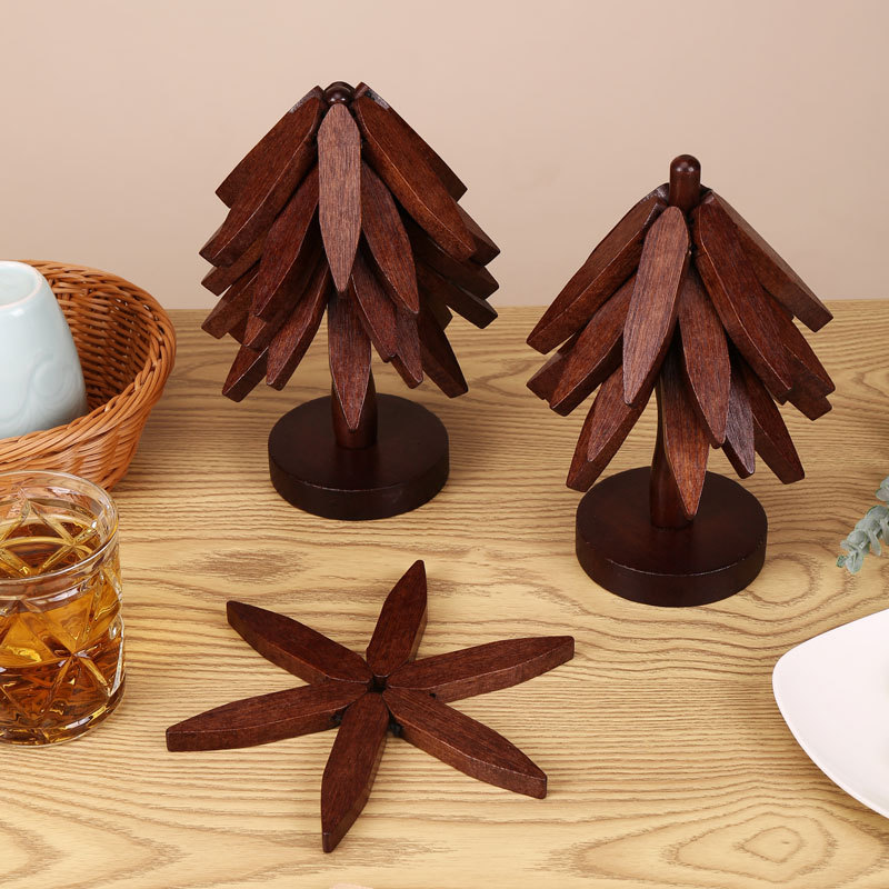 Tree shape bamboo wooden trivet (5 set)