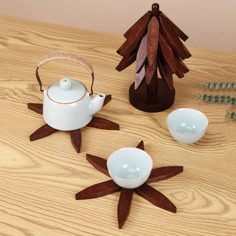Tree shape bamboo wooden trivet (5 set)
