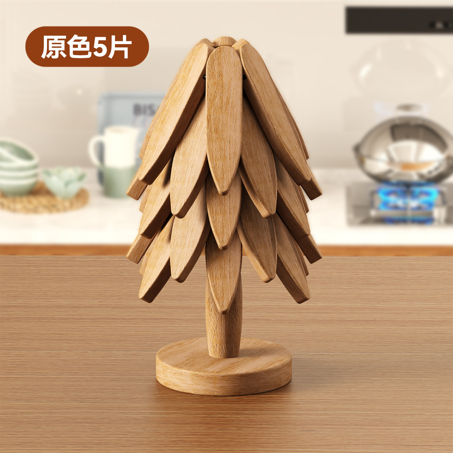 Tree shape bamboo wooden trivet (5 set)